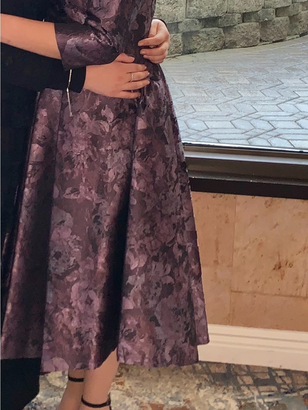 Elegant Floral A-Line Dress in Purple and Black
